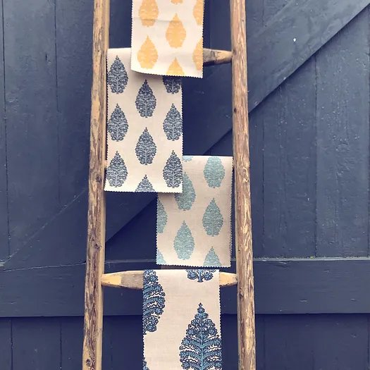 Laibik Small Print Amber & Natural Linen Fabric | Julia Brendel