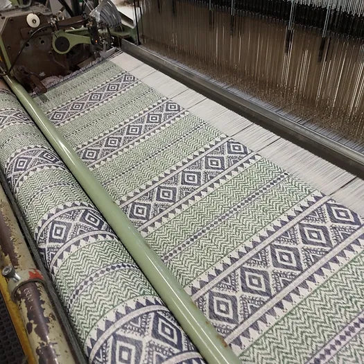 Aztec Chevron Stripe Fabric in Navy, Gunmetal Grey & Emerald Green  | Julia Brendel