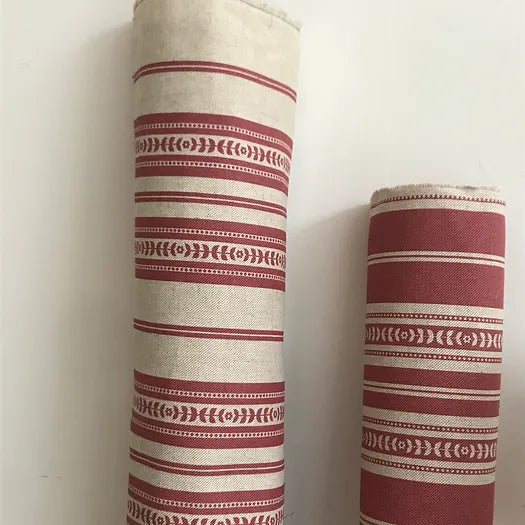 Memory Striped Ivory on Red Linen Fabric | Julia Brendel