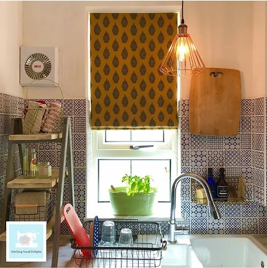 Laibik Small Print Charcoal Grey on Mustard Linen Fabric | Julia Brendel