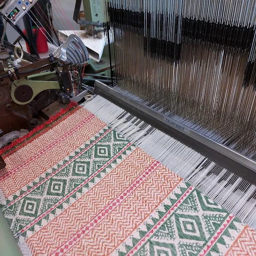 Aztec Chevron Stripe Fabric in Emerald Green & Magento Pink | Julia Brendel