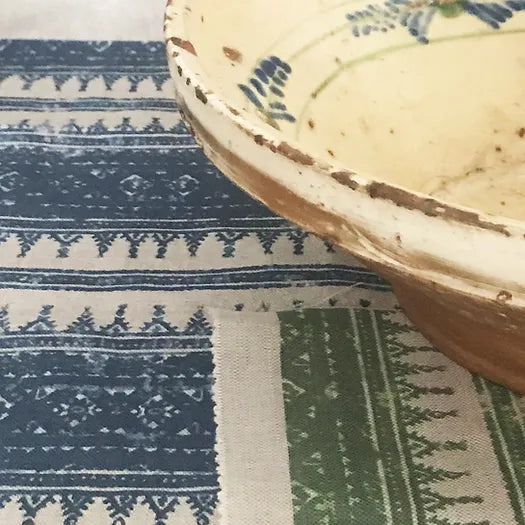 Tribes Horizontal Stripe, Wheatgrass Green Linen Fabric | Julia Brendel