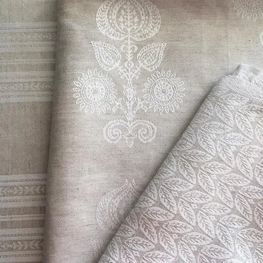 Memory Floral Grey & Ivory Linen Fabric | Julia Brendel