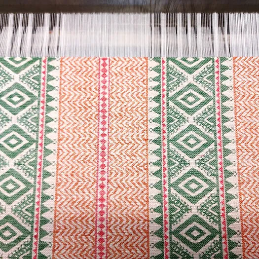 Aztec Chevron Stripe Fabric in Emerald Green & Magento Pink | Julia Brendel