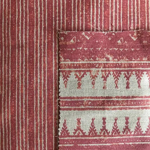 Tribes Narrow Stripe, Earth Red & Maroon Linen Fabric | Julia Brendel