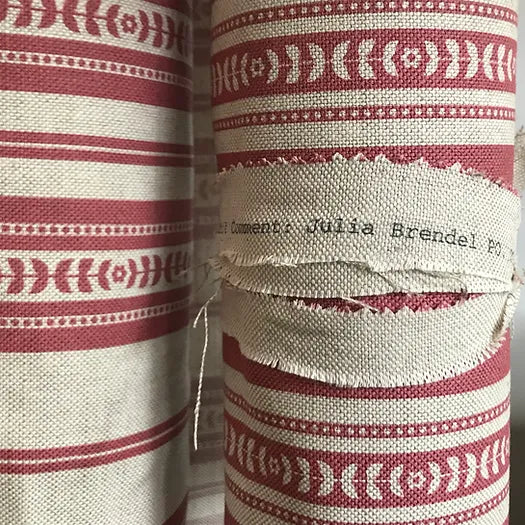 Memory Striped Ivory on Red Linen Fabric | Julia Brendel
