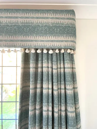 Tribes Horizontal Stripe, Blue Stone Linen Fabric | Julia Brendel