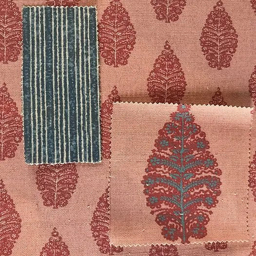 Laibik Small Print Pink Raspberry & Natural Linen Fabric | Julia Brendel