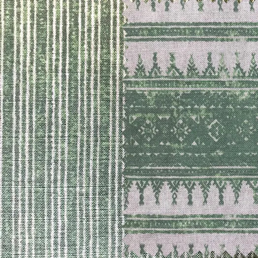 Tribes Horizontal Stripe, Wheatgrass Green Linen Fabric | Julia Brendel