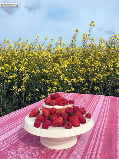 Nostalgia Tablecloth in Cranberry Red & Cream | Julia Brendel