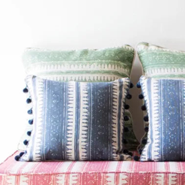 Tribes Horizontal Stripe, Midnight Blue Linen Fabric | Julia Brendel