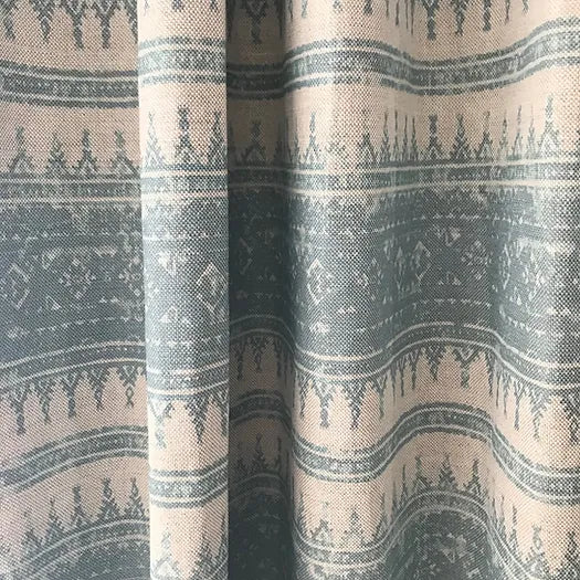 Tribes Horizontal Stripe, Blue Stone Linen Fabric | Julia Brendel