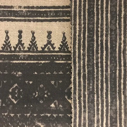 Tribes Horizontal Stripe, Charcoal Grey Linen Fabric