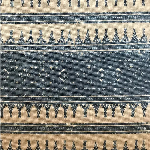 Tribes Horizontal Stripe, Marina Blue Linen Fabric | Julia Brendel