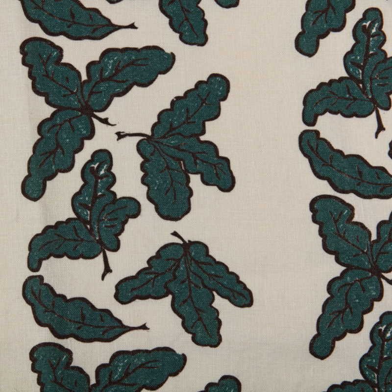 Oak Leaf Patterned Linen Fabric in Teal | Kelling Home
