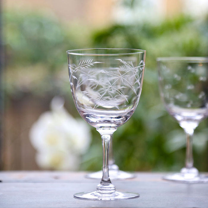 Set of 6 Crystal Wine Glasses with Fern Design