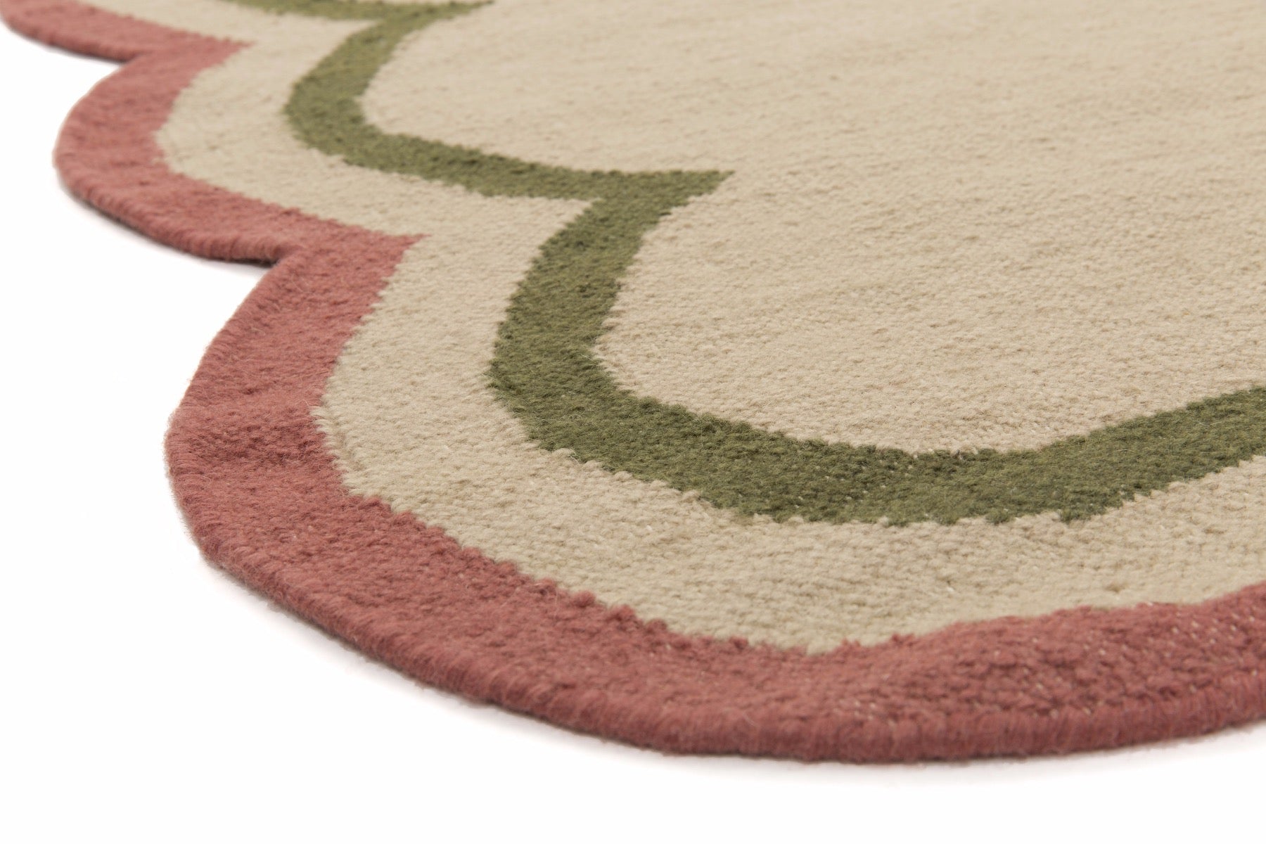 Cerise Pink & Forest Green Scalloped Rug | Salvesen Graham X Jennifer ...
