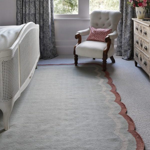 Flatwoven Sky Blue & Rustic Pink Scalloped Rug | Salvesen Graham X ...