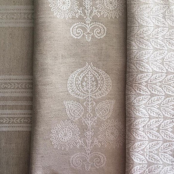 Memory' Leaf Design Natural Tone Linen Fabric