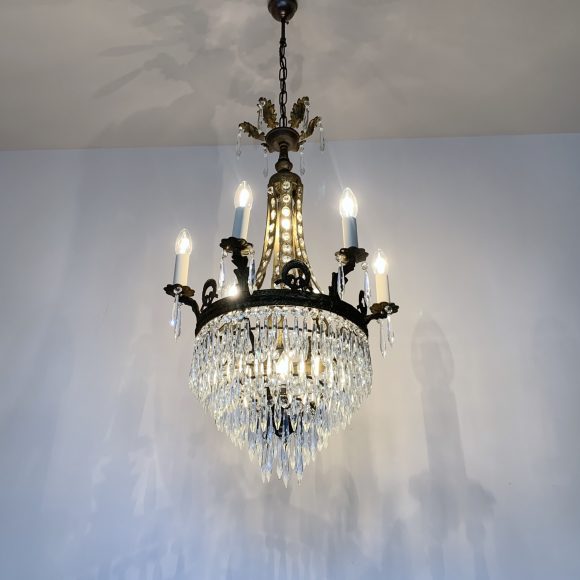 French Art Deco 1920s Antique Eiffel Tower Waterfall Chandelier