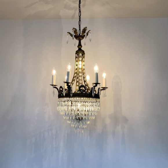 French Art Deco 1920s Antique Eiffel Tower Waterfall Chandelier
