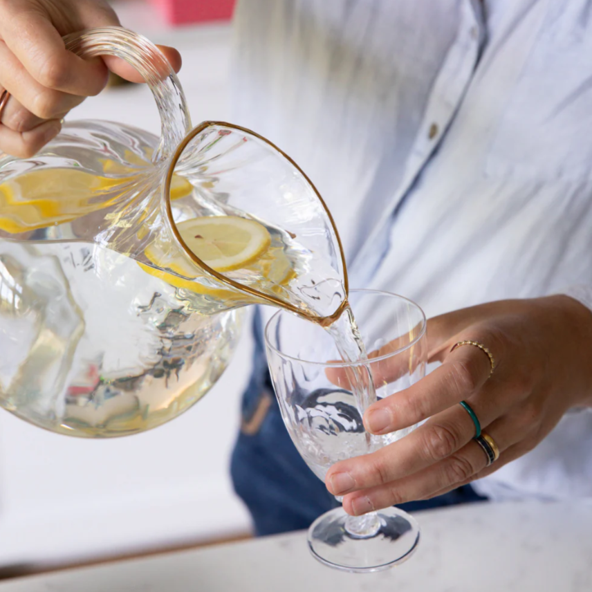 Crystal Water Jug with Ripple Design & Gold Rim | The Vintage List