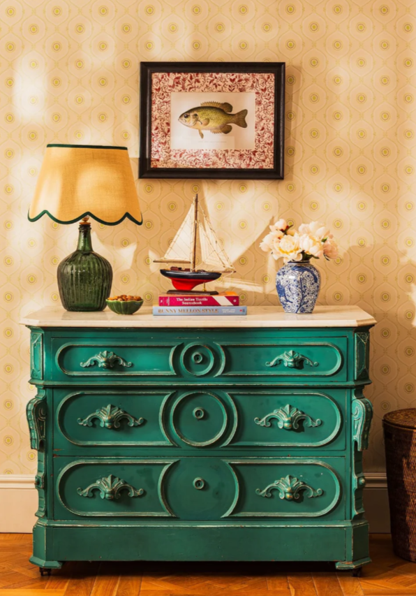 Jute Scallop Lampshade with a  Green Trim | Casa byJJ