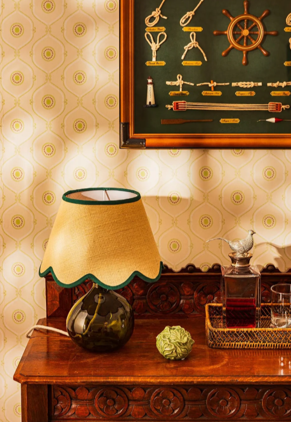 Jute Scallop Lampshade with a  Green Trim | Casa byJJ