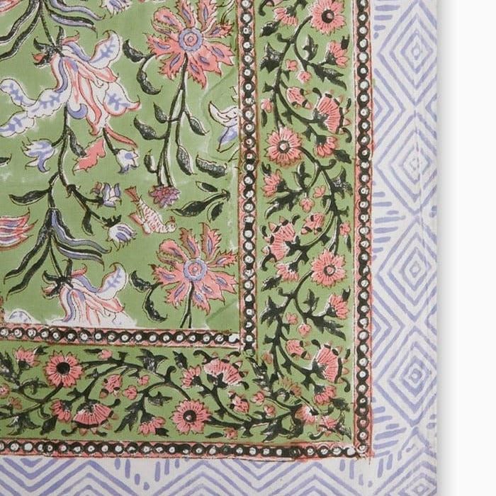 Pink & Green Jaipur Floral Print Tablecloth  | Cass By JJ