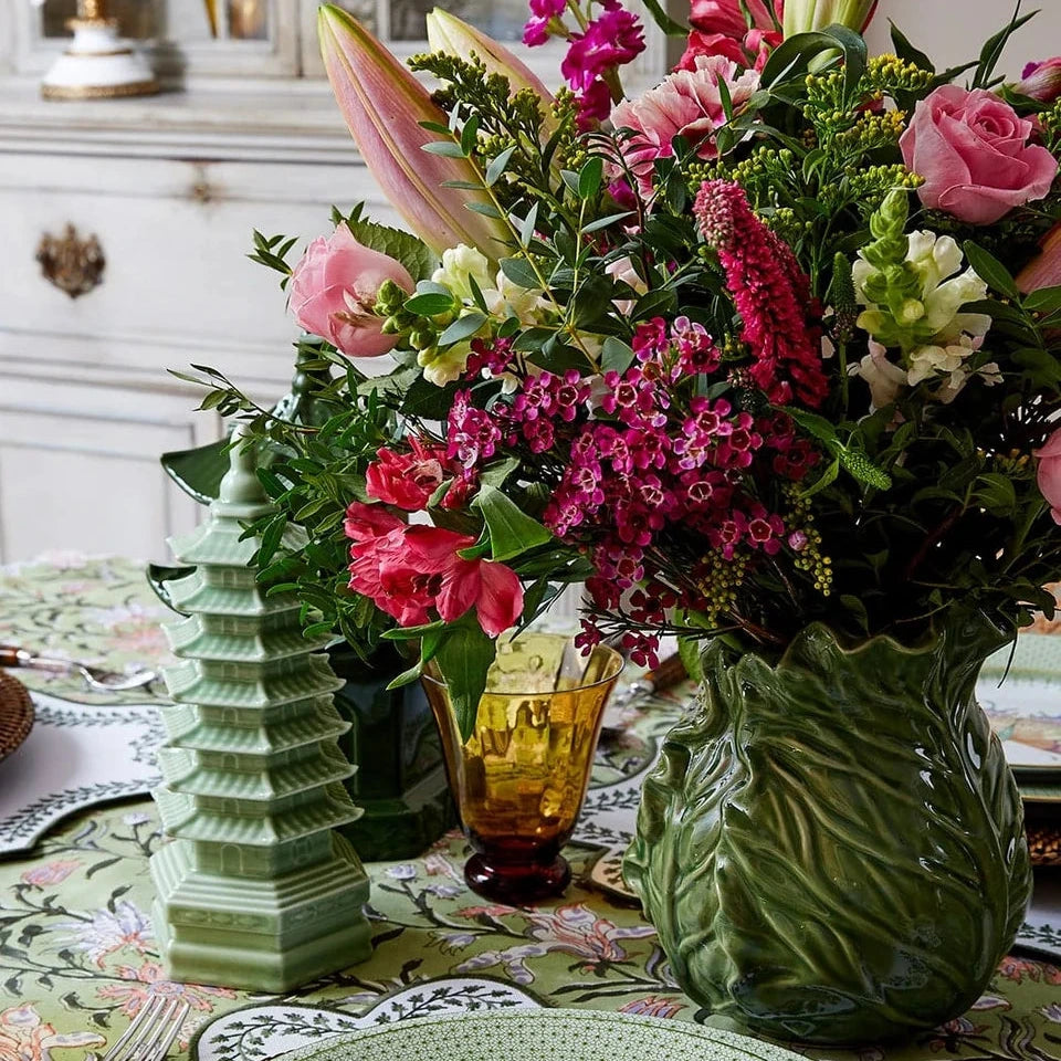 Pink & Green Jaipur Floral Print Tablecloth  | Cass By JJ