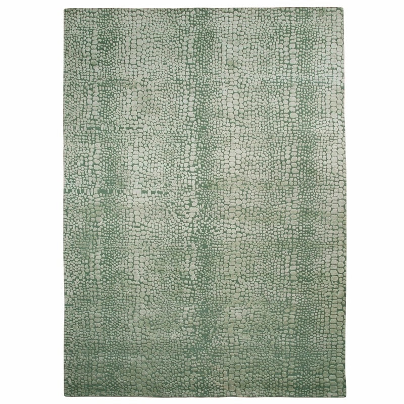 Hand Knotted Tibetan Wool 100 Knots Bamboo Silk Jade Green Crocodile Pattern Rug