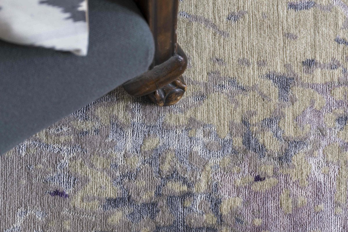 Hand Knotted Tibetan Wool 100 Knots Bamboo Silk Lavender Earth Coloured Treetops Rug