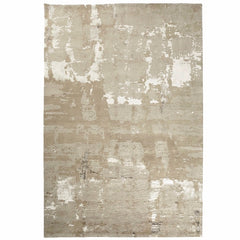 Hand Knotted Tibetan Wool Bamboo Silk 100 Knots Ivory Silver Stone Himalayan Wool Natural Marble Rug