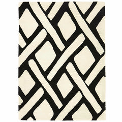 Hand Tuffed New Zealand Wool Black Ivory Rug Crossed Path