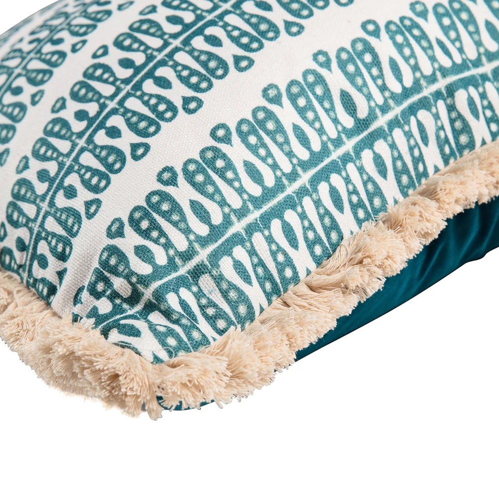 Hearts and Minds' Cushion in Teal with Teal Velvet Back & Cream Fringe- Kelling Home