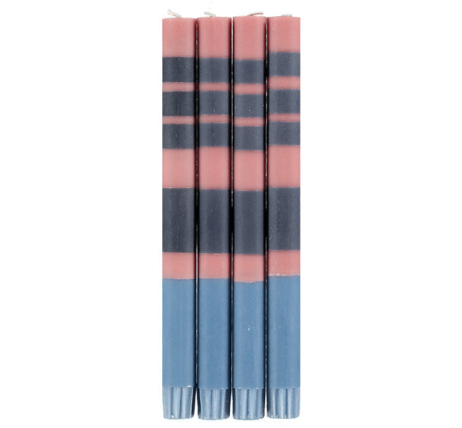 Striped Old Rose, Indigo & Pompadour Dinner Candles