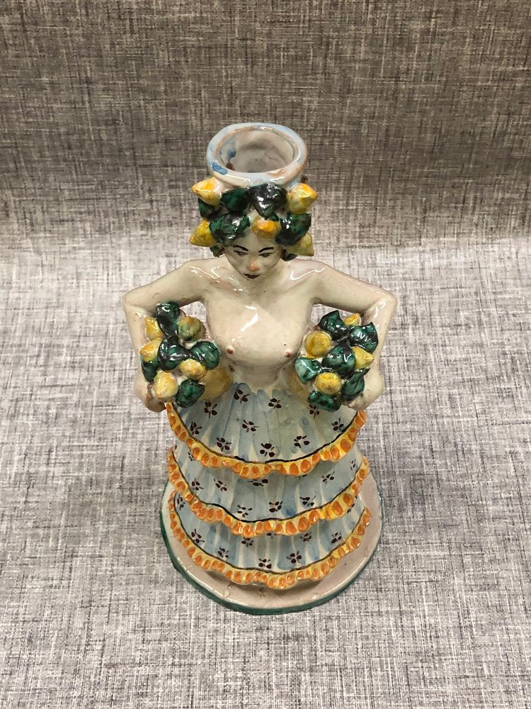 Lady with Lemon Basket' Sicilian Ceramic Lumera