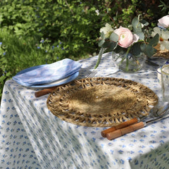 Sarah K blue floral tablecloth block print