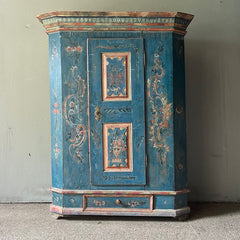 Impressive Antique  Folk Neo-Classical Marriage Cupboard/Armoire in Pink & Blue