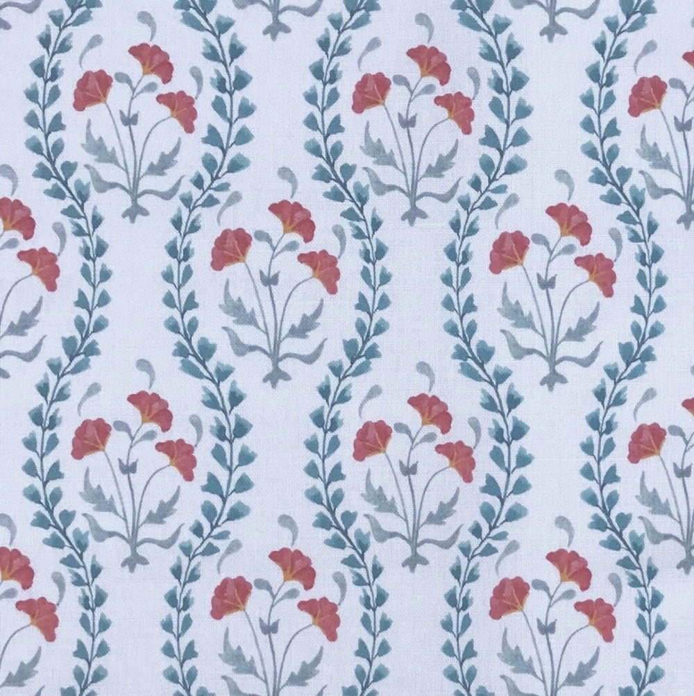 Iznik Vine Large Scale Fabric Red Blue & Grey