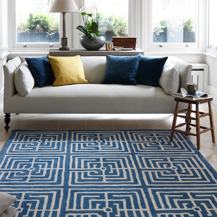 Maze II Hand Tufted New Zealand Wool Rug Jennifer Manners Blue Rug Square Design