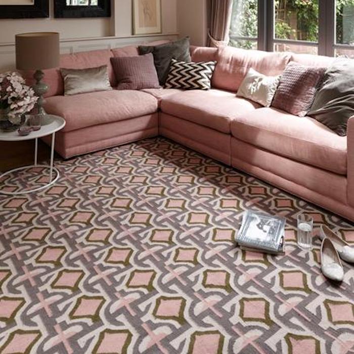 Hollywood Handwoven New Zealand Wool Rug Pink Grey Cream