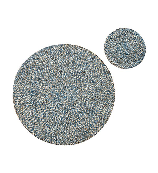 Jute Placemats Cornflower Blue Fibre Dining Serving Mats Tableware