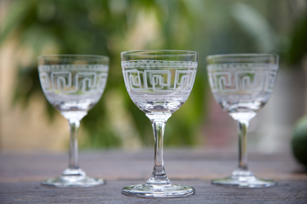Set of 6 Crystal Liquer Glasses with Greek Key Design
