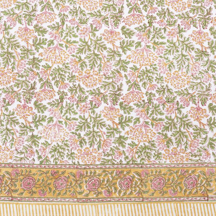 green, yellow and pink floral block print tablecloth mews furnishings
