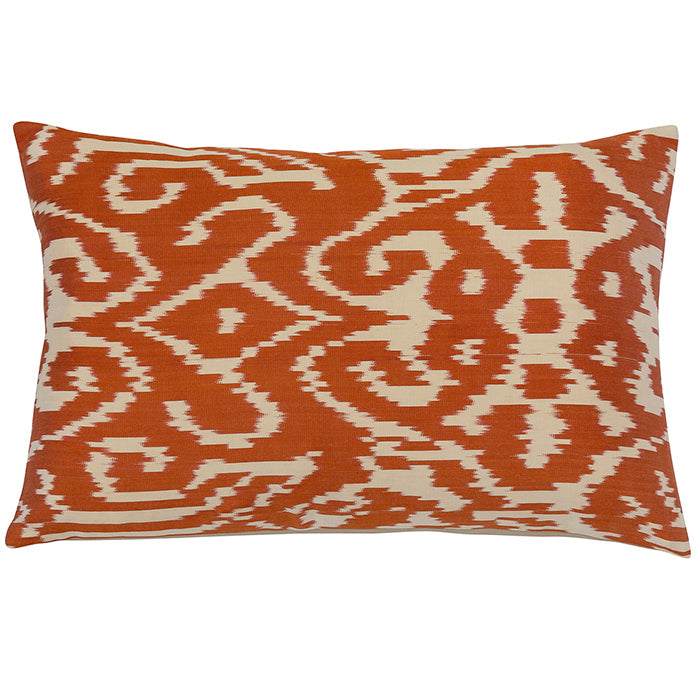 Kylie' Silk Rustic Orange & Cream Ikat Cushion