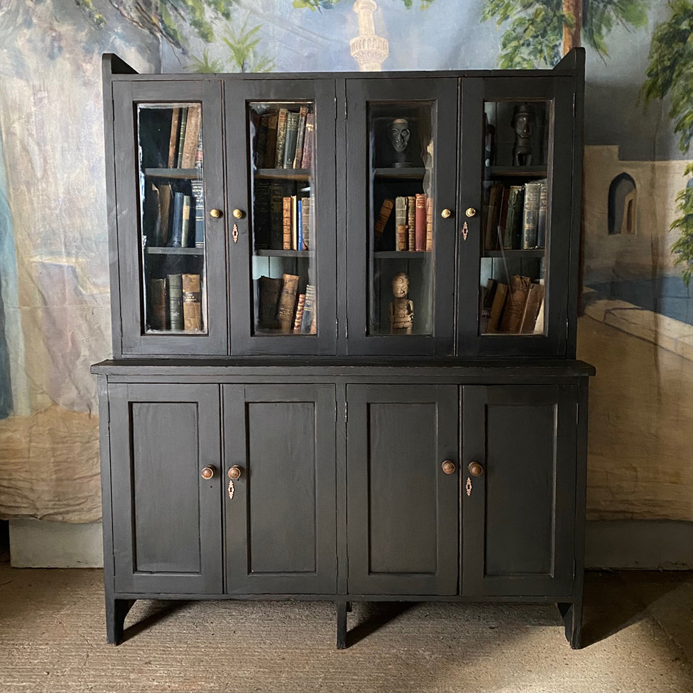 Large Antique Pine Glazed Dresser or Bookcase