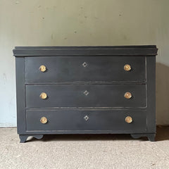 Large Antique Black Painted Pine Chest of Drawers