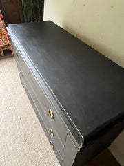 Large Antique Black Painted Pine Chest of Drawers