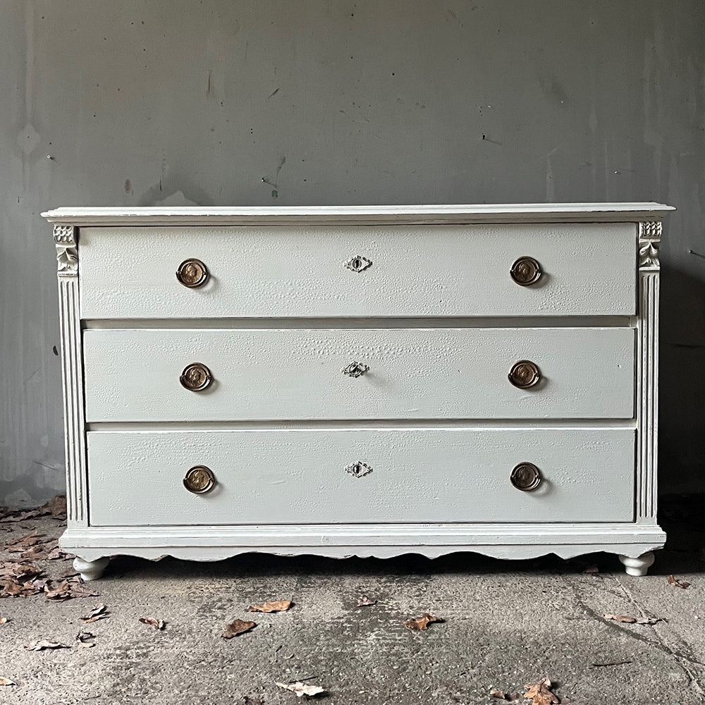Large Decorative Antique Painted Chest of Drawers in Old White